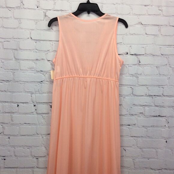 Vtg Figurfit Long Nightgown Women's Sz M Peach Sheer Accordion Pleats Lace Flowy - Picture 9 of 11